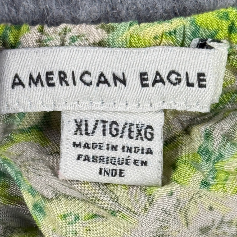 American Eagle Green Floral Mini Dress XL Tie Front Smocked Ruffle Fairycore - Picture 7 of 13